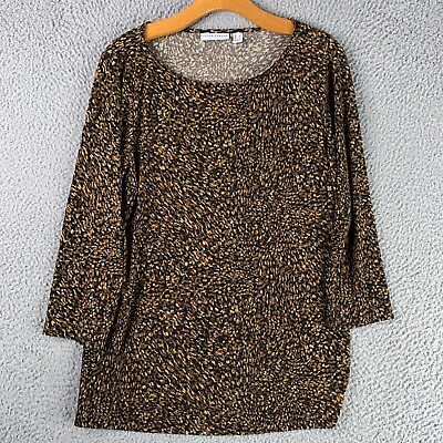 #ad Susan Graver Blouse Womens Large Brown Tunic Liquid Slinky Knit Resort Vacation