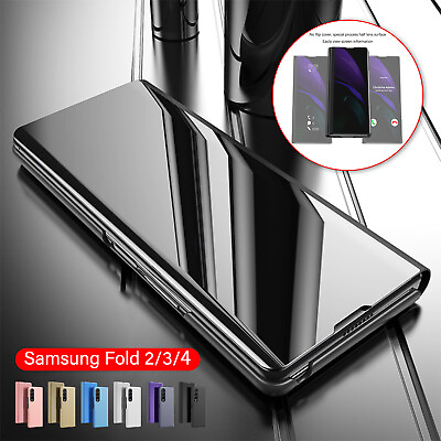 #ad For Samsung Galaxy Z Fold 5 4 3 Smart View Plating Mirror Stand Case Flip Cover