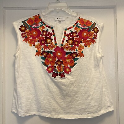 #ad THML Shirt Floral Embroidered Blouse Womens Small White Boho Anthropologie Shirt