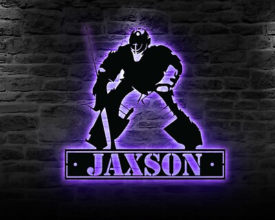 #ad Personalized Metal Hockey Sign With LED Custom Name Wall Art LED Light Hockey