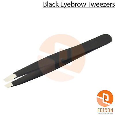 #ad Black Eyebrow Tweezers Plucking Eyelash Hair Plucker Slanted Tip Cosmetic Makeup