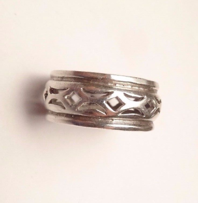 #ad VINTAGE BEAUTIFUL GEOMETRIC TRIBAL CUFF BAND STERLING SILVER 925 SIZE 7 7.25