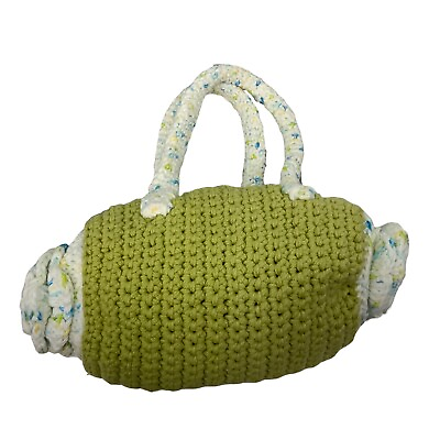 Unique Barrel Bag Handmade Knit Double Handle Small Purse Green Multi Color $18.69