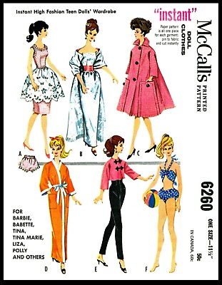 #ad McCall#x27;s 6260 BARBIE Fashion Doll Pattern Gina Babs Tammy Tina Polly Liza
