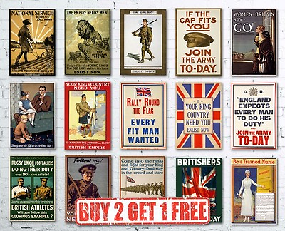 #ad Vintage High Quality British WW1 World War I Propaganda Posters Retro Large A2