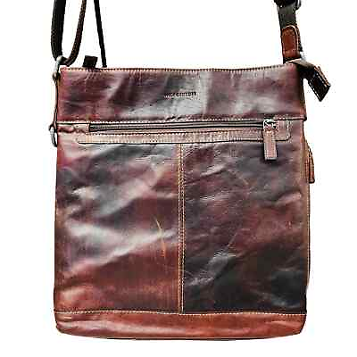 #ad Jack Georges Man Voyager Leather Crossbody Bag Zip Closure