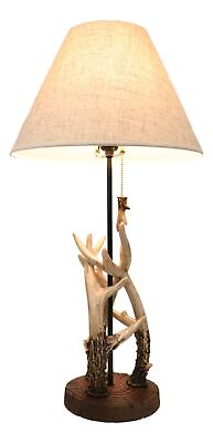 #ad Rustic Western Entwined Stag Deer Antlers On Tree Ring Table Lamp With Shade
