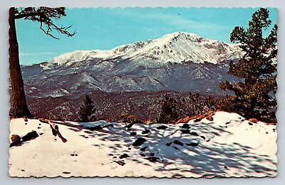 #ad Pikes Peak In Winter Colorado Postcard Unposted