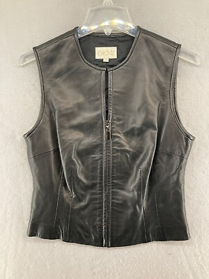#ad Cache Womens Leather Vest 6 Black Fitted Full Zip Biker