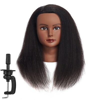 #ad African American Mannequin Head Adjustable Practice Braiding Real Hair Stand NEW