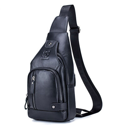 #ad Sling Backpack Mens Chest bag Crossbody Bag Shoulder Bag 100% Genuine Leather UU