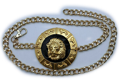#ad Women Gold Metal Chain Bold Look Cool Fashion Belt Lion Medallion Buckle XS S M