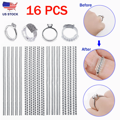 #ad 16Pcs Ring Size Adjuster Invisible Clear Ring Sizer Jewelry Fit Reducer Guard US