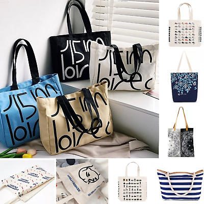 US Large Cotton Shoulder Tote Bag Canvas shopping bag Casual Crossbody Bags $13.99