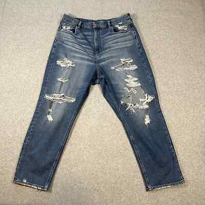 #ad American Eagle Stretch Curvy Mom Jeans Distressed Women#x27;s Size 16 Regular Blue
