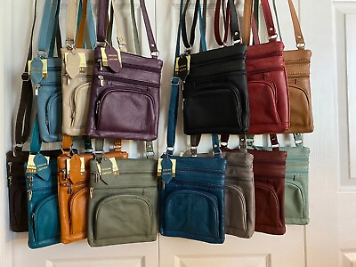 14 COLORS Roma Leathers 6 Compartment 100% CROSSBODY LEATHER BAG 9.5quot; X 7.5quot;