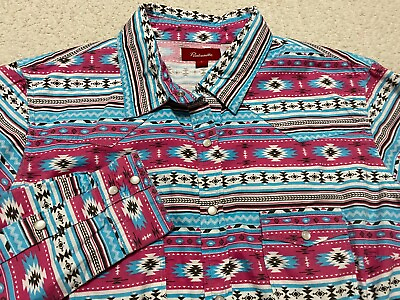 #ad Panhandle Slim Womens Large Western Shirt L S Pearl Snap Multicolor Geometric