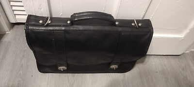 #ad Vintage Unbranded Black Leather Laptop Shoulder Messenger Bag Pre owned
