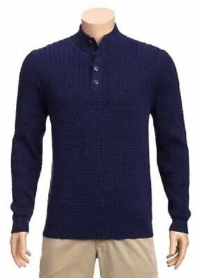 #ad Tommy Bahama Men#x27;s T423843 Isidro Button Mock Sweater Ocean Deep M.