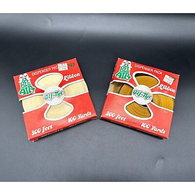 #ad Vintage Gift Ribbon Bel Air Dispenser Pack USA Gif Tye Gold White Original Box