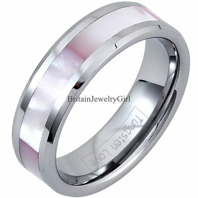 #ad 6mm Women Pink Shell Inlay Tungsten Carbide Ring Wedding Enganement Band #4 13