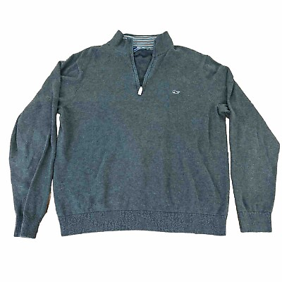 #ad Vineyard Vines Saltwater Gray 1 4 Zip Logo Pullover Sweater Men#x27;s Size M