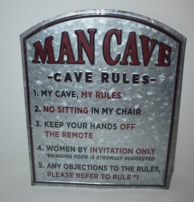 #ad Man Cave Cave Rules Embossed Metal Sign