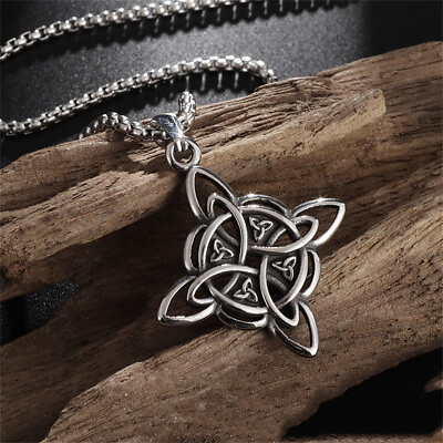 #ad Witch Knot Stainless Steel Necklace Celtics Knot Cross Wiccan Protection Amulet