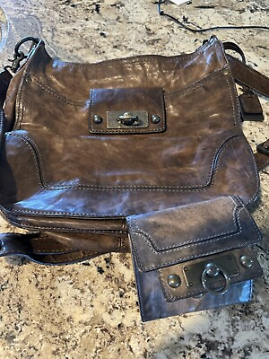 #ad Frye Leather Crossbody Bag Purse Handbag W Wallet Saddle Cognac Brown EUC