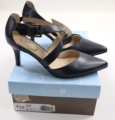 #ad Life Stride Soft System Women#x27;s 9W SEE THIS Lux Navy Strappy Heel Pumps