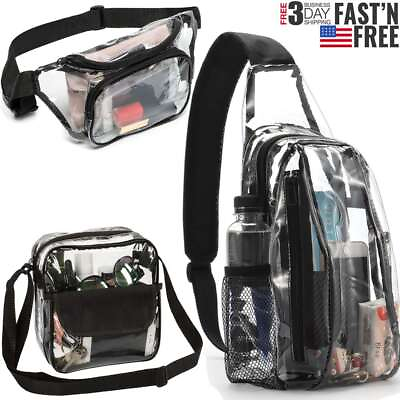 #ad Clear PVC Tote Pack Shoulder Chest Bag Crossbody Handbag Waist Zip Purse Stadium