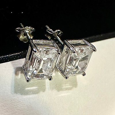 #ad 925 Sterling Silver Emerald Cut White CZ Earrings Stud Earrings for Women Gift