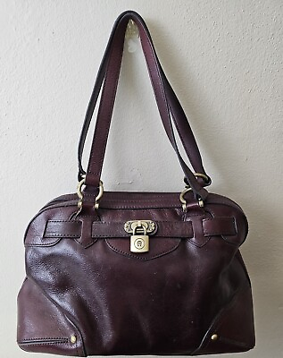 #ad Vintage Etienne Aigner Burgundy Leather Bag Bronze Tone Hardware