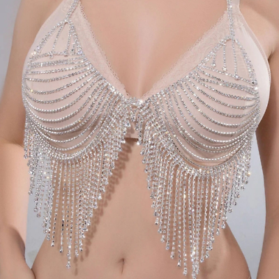 #ad Sexy Long Tassels Bra Chain Full Rhinestone Body Chain Sexy Jewelry Bikini