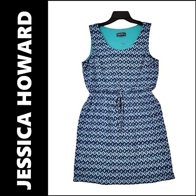 #ad Jessica Howard Blue Dress Size 10 Women Sleeveless Sheath