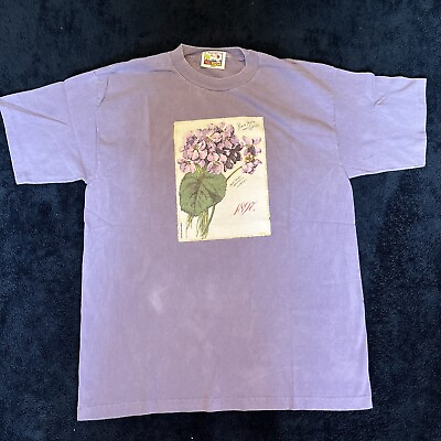 #ad VTG Packing Crate Classics VIOLET Princess Of Wales Flower Art T Shirt XL 90s