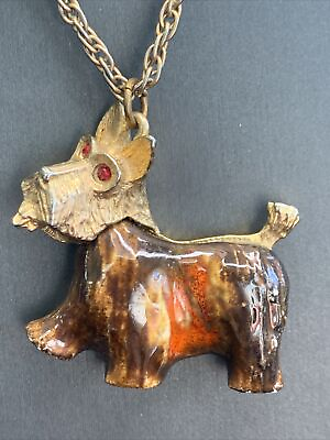 #ad Vintage Cute Scottie Dog Scottish Terrier Lovers Pendant Necklace Ceramic 17”