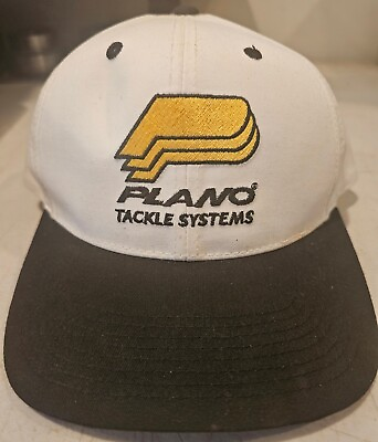 #ad Vintage Plano Tackle Systems Hat Embroidered White W Black Bill