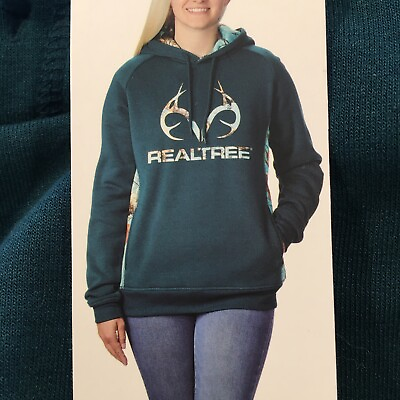 #ad Realtree New Women#x27;s Size Small Aqua Camo Long Sleeve Fleece Lined Hoodie