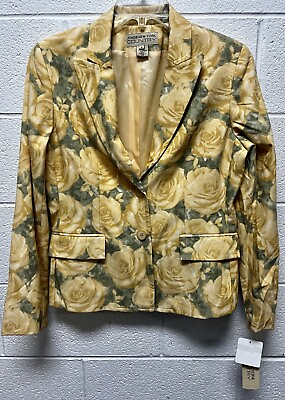 #ad Jones New York Country Blazer Floral Jacket Womens 8 Gold Rose NWT Silk Blend