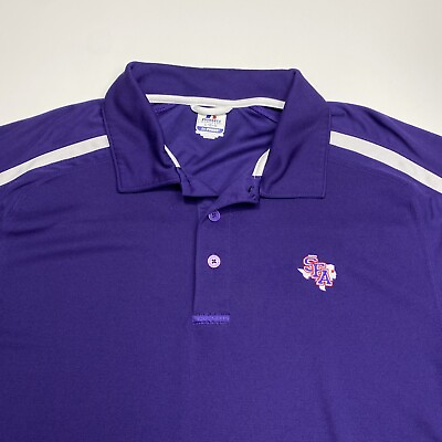 #ad SFA Stephen F. Austin Texas Logo Russell Athletic Polo Shirt Purple Sz Large
