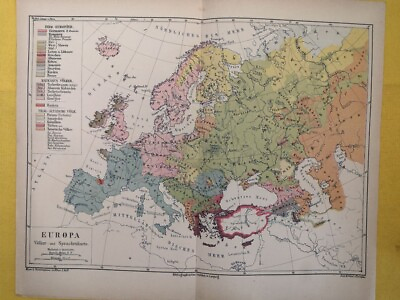 #ad 1928 Ethnographic Language Europe Map Vintage ORIGINAL 11.5 x 9quot; C15 8