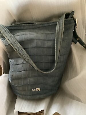 #ad COACH Limited Edition Croc Embossed Blue Leather XL Bucket Bag N°. L1493 34456