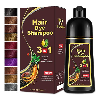 #ad Hair Dye Color Shampoo 500ml Instant Fast Permanent Natural Coconut DYE Gift