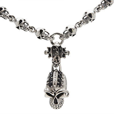 #ad PUNK SKULL SOLID 925 STERLING SILVER MEN#x27;S CHAIN NECKLACE BIKER GOTHIC PENDANT