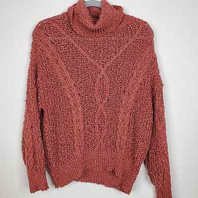 #ad Pink Lily cableknit sweater turtleneck rusty mauve boucle knitted womens M