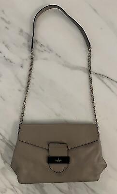 #ad Kate Spade Taupe Envelope Crossbody Leather Purse Shoulder Bag Chain Strap