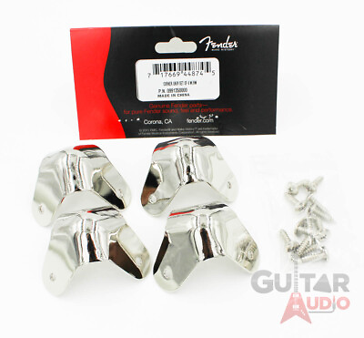 #ad Set of 4 Genuine Fender Nickel Metal Amp Corners 3 Screw Mounting with Screws