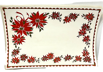 #ad Vintage Christmas Vinyl Placemats Poinsettias Scenes America At Christmas Time 5