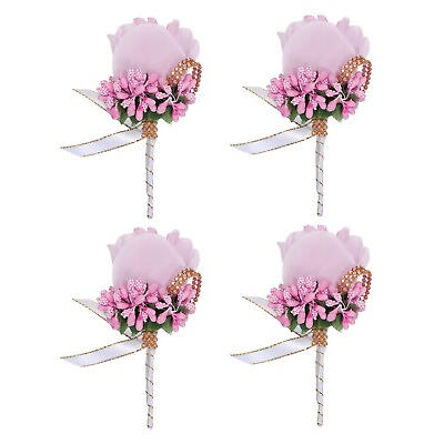 #ad 4 Pcs Boutonnieres Wedding Rose Boutonnieres with Pin and Clip Pink